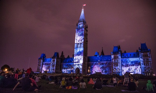 Mosaika sound and light show on Parliament Hill in Ottawa.