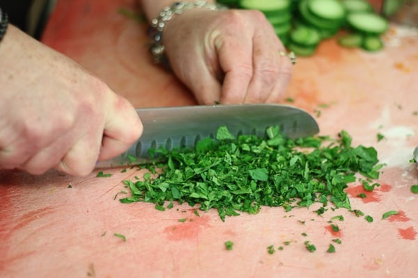 chopping herbs