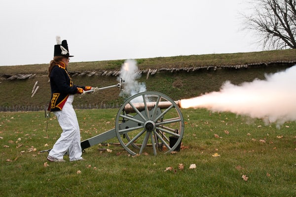 firing a 19th-century cannon at fort wellington in prescott, ontario.