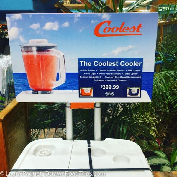 Sign for cooler with built-in blender.