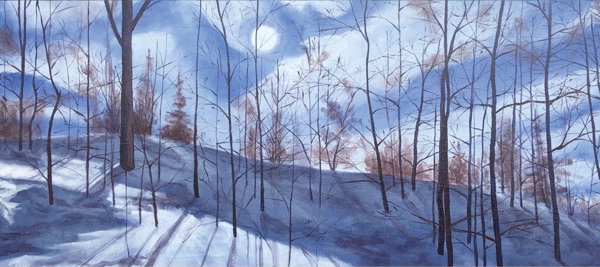 Painting of trees in winter.