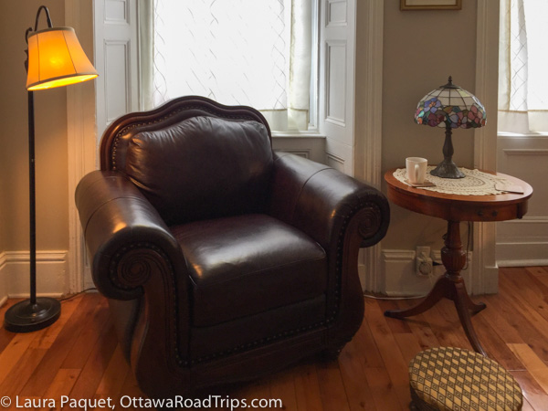 Living room at the Sir Isaac Brock Bed and Breakfast in Brockville, Ontario.