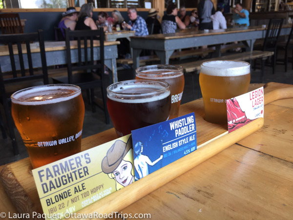 A flight of beers at Whitewater Brewing Company in Cobden, Ontario.