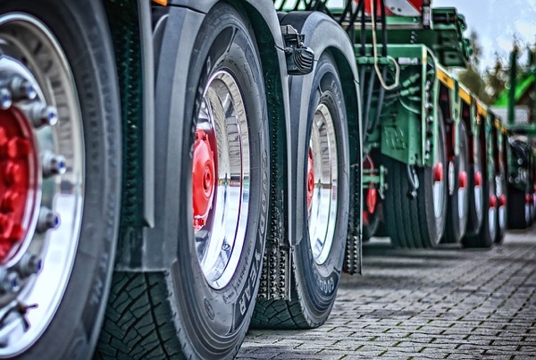 close up of heavy truck wheels