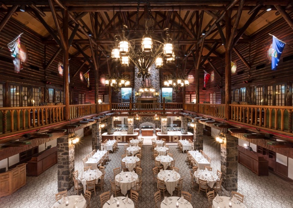 The sumptuous dining room where the Buffet is served. When you register, it's possible to book a table at the windows (not seen here) overlooking the river. A fanastic place for a special, romantic Sunday Brunch! Photo courtesy of Fairmont Le Château Montebello.