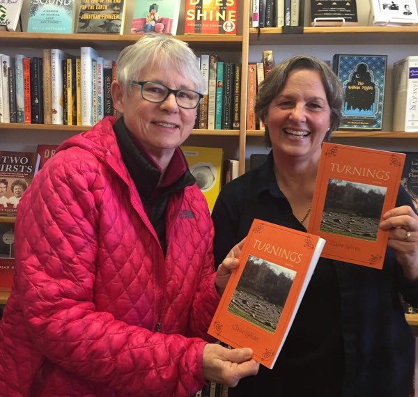 Photo of poet Claire Sylvan (left) and bookseller Mary Lumsden courtesy of Mill Street Books.