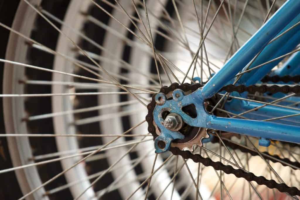 closeup of a bicycle tire with gears
