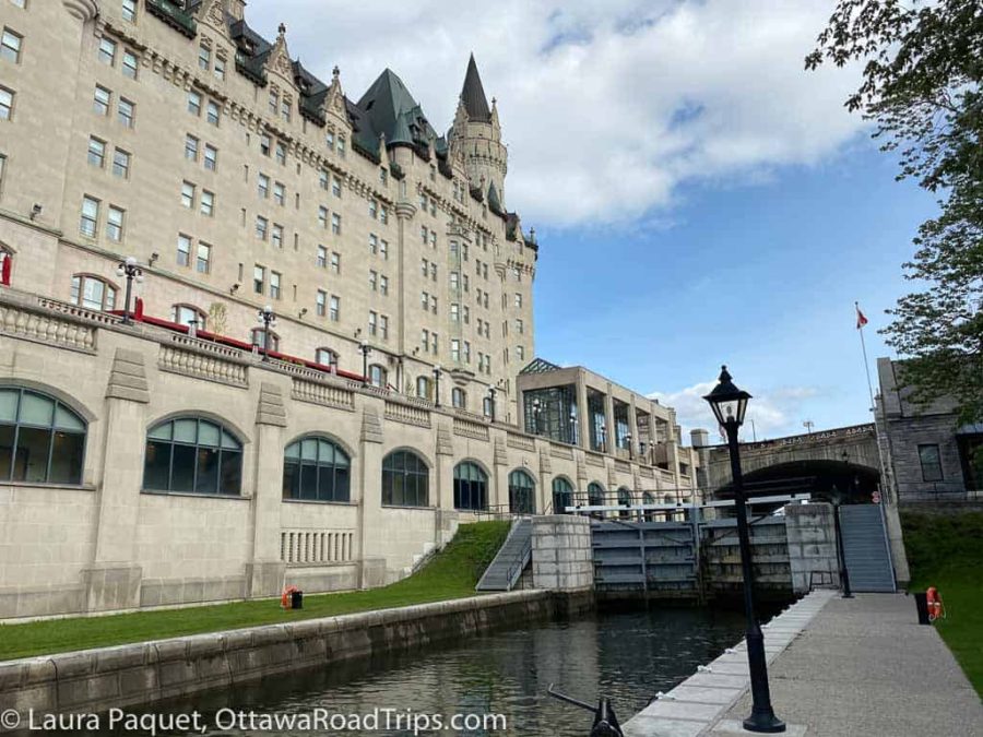 fairmont chateau laurier hotel taken from beside the rideau canal.