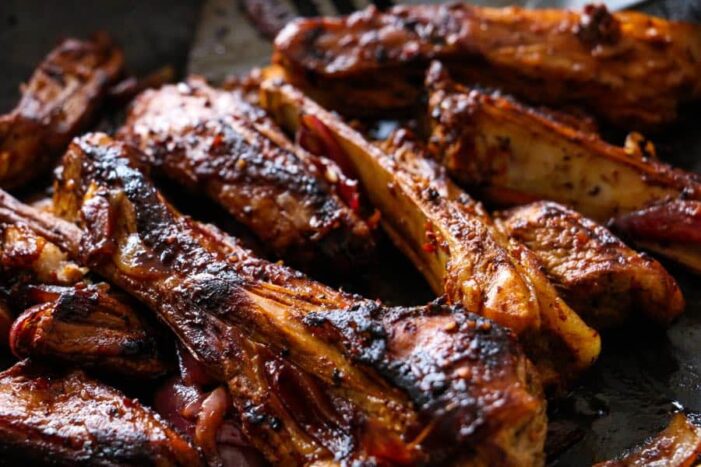 closeup of barbecued ribs