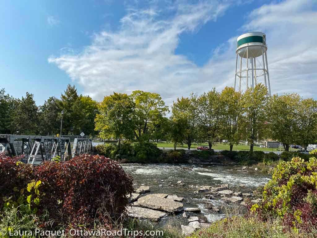 water tower with park and Rideau Canal in foreground