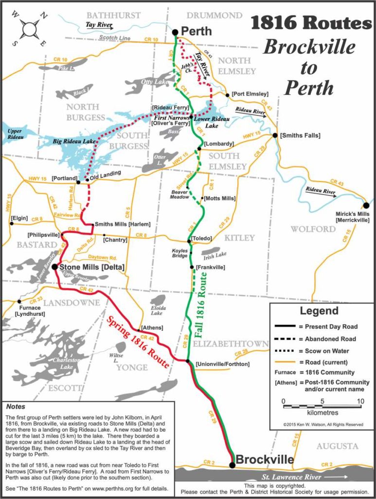 map showing walking routes from brockville to perth
