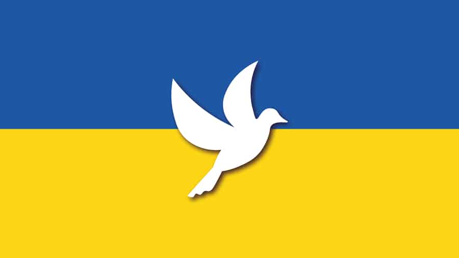 Ukrainian flag with superimposed white dove