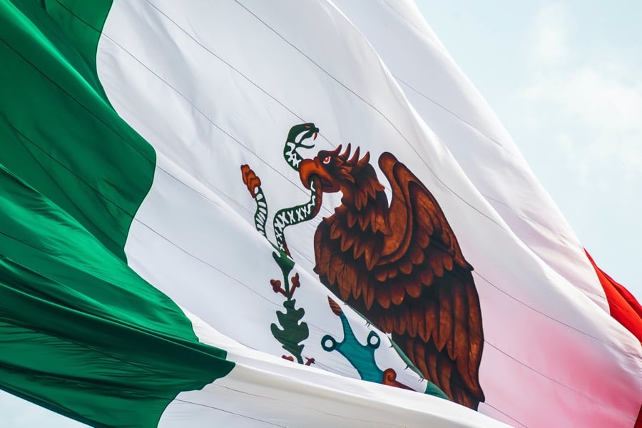 closeup of the eagle on a Mexican flag