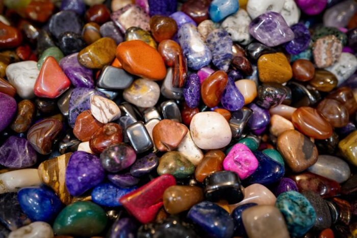 multicoloured polished small stones, photographed from above