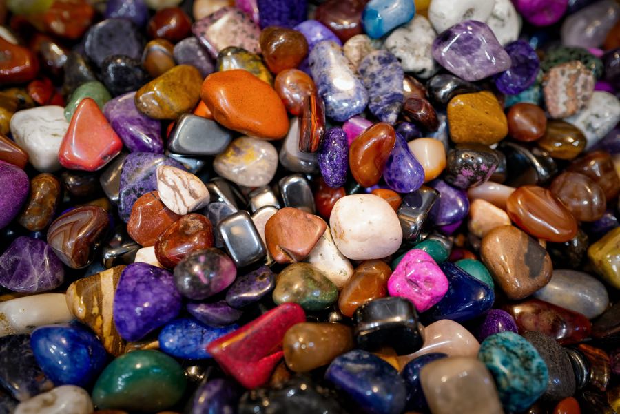 closeup of highly polished small stones of many colours