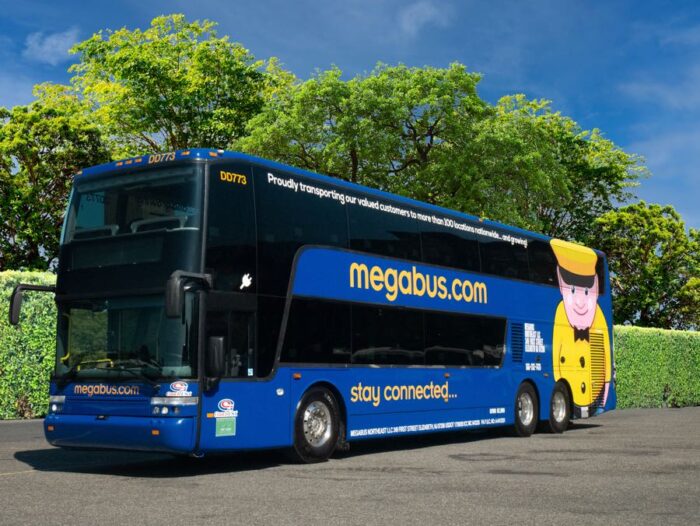 exterior of a double-decker megabus