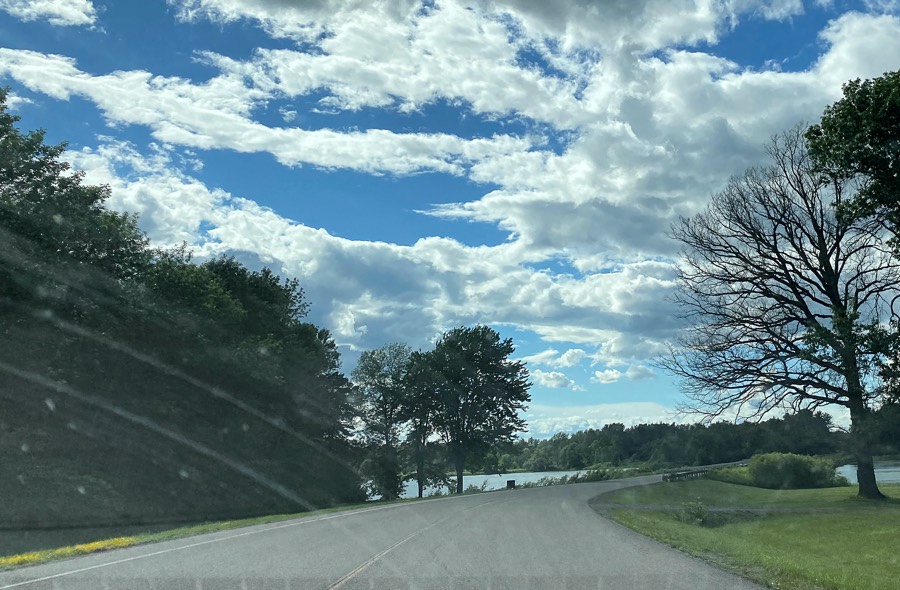long sault parkway through windshield - Ottawa Road Trips road curving over a bridge between two small islands