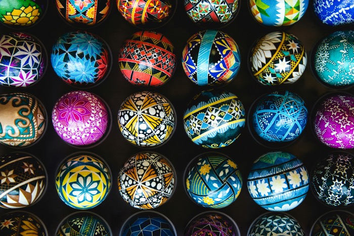 tim-mossholder-pysanky ukrainian-unsplash - Ottawa Road Trips a variety of colourful ukrainian easter eggs (pysanky), photographed from above