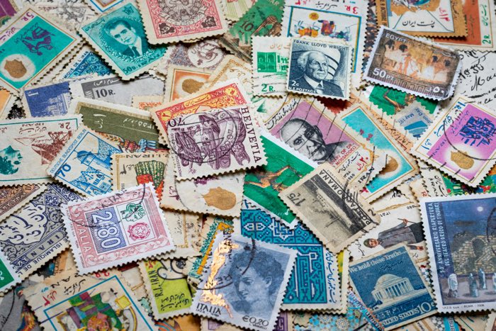 colourful cancelled stamps from many countries
